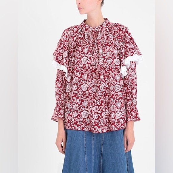 See By Chloe Burgundy Floral Blouse - Picture 1 of 6